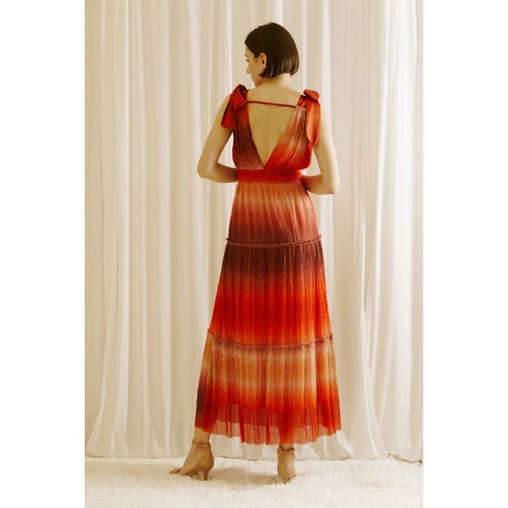 Rust Tie Dye Ombre and Metallic Glitter Midi Dress - STYLED BY ALX COUTUREDRESS