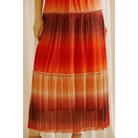 Rust Tie Dye Ombre and Metallic Glitter Midi Dress - STYLED BY ALX COUTUREDRESS