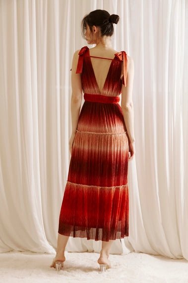 Rust Tie Dye Ombre and Metallic Glitter Midi Dress - STYLED BY ALX COUTUREDRESS