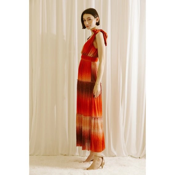 Rust Tie Dye Ombre and Metallic Glitter Midi Dress - STYLED BY ALX COUTUREDRESS