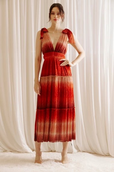 Rust Tie Dye Ombre and Metallic Glitter Midi Dress - STYLED BY ALX COUTUREDRESS