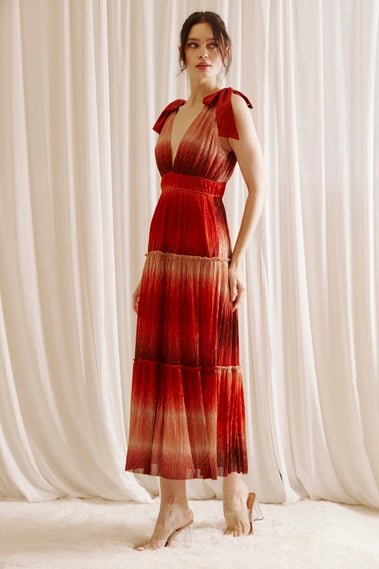 Rust Tie Dye Ombre and Metallic Glitter Midi Dress - STYLED BY ALX COUTUREDRESS