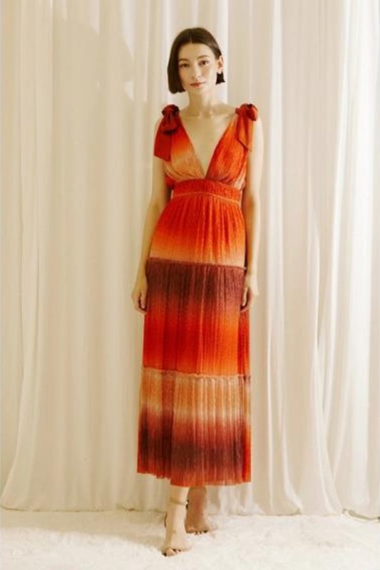 Rust Tie Dye Ombre and Metallic Glitter Midi Dress - STYLED BY ALX COUTUREDRESS