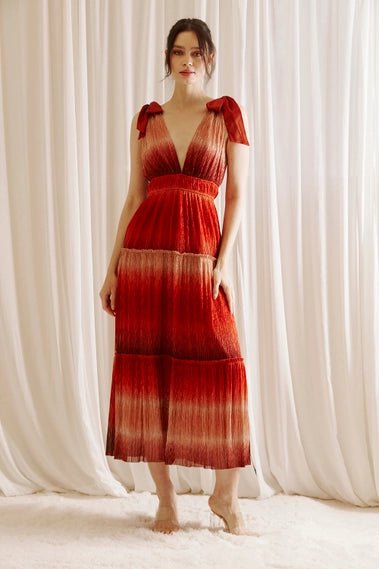 Rust Tie Dye Ombre and Metallic Glitter Midi Dress - STYLED BY ALX COUTUREDRESS