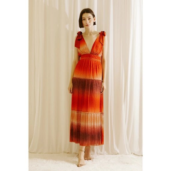 Rust Tie Dye Ombre and Metallic Glitter Midi Dress - STYLED BY ALX COUTUREDRESS