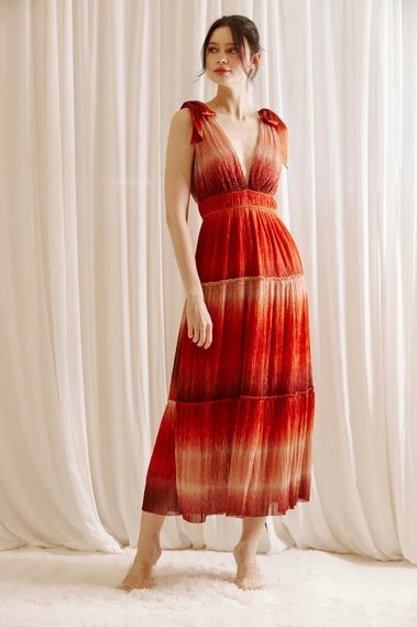 Rust Tie Dye Ombre and Metallic Glitter Midi Dress - STYLED BY ALX COUTUREDRESS