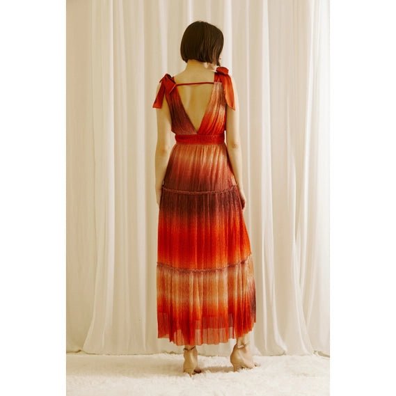 Rust Tie Dye Ombre and Metallic Glitter Midi Dress - STYLED BY ALX COUTUREDRESS