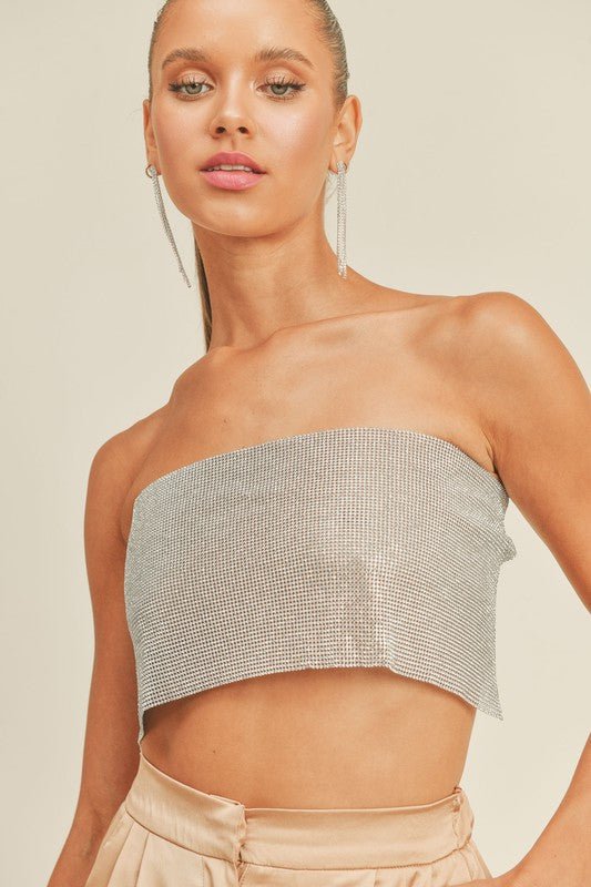 Silver Diamond Bandeau Top - STYLED BY ALX COUTUREShirts & Tops