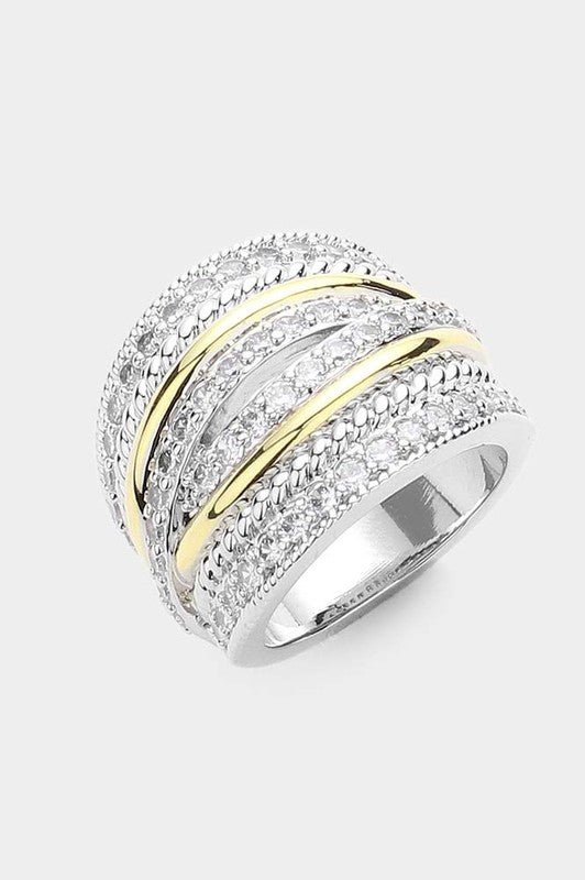 Silver Gold Colored Stone Pointed CZ Stone Paved Ring - STYLED BY ALX COUTURERING