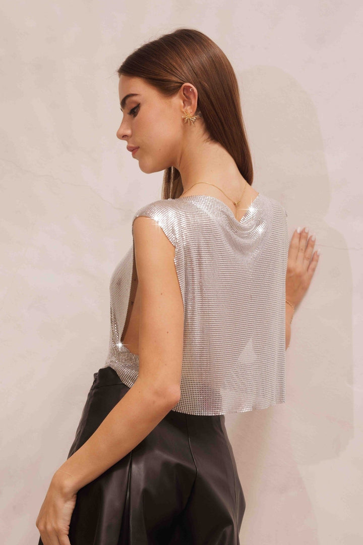 Silver High Shine Chainmail Top - STYLED BY ALX COUTUREShirts & Tops