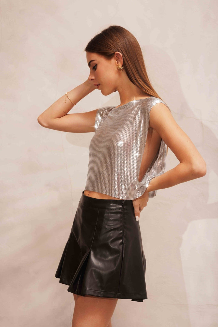 Silver High Shine Chainmail Top - STYLED BY ALX COUTUREShirts & Tops