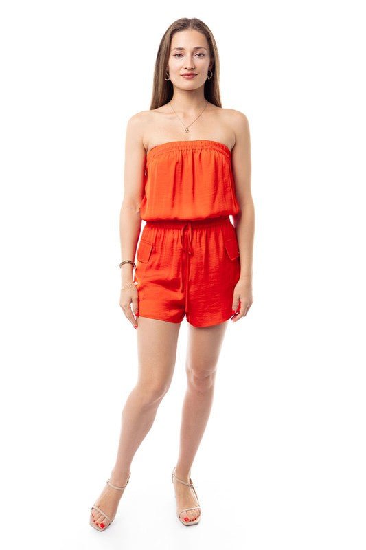 Spicy Orange Bandeau Cargo Romper - STYLED BY ALX COUTUREJumpsuits & Rompers