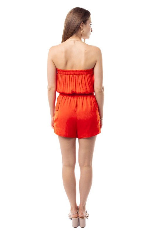 Spicy Orange Bandeau Cargo Romper - STYLED BY ALX COUTUREJumpsuits & Rompers