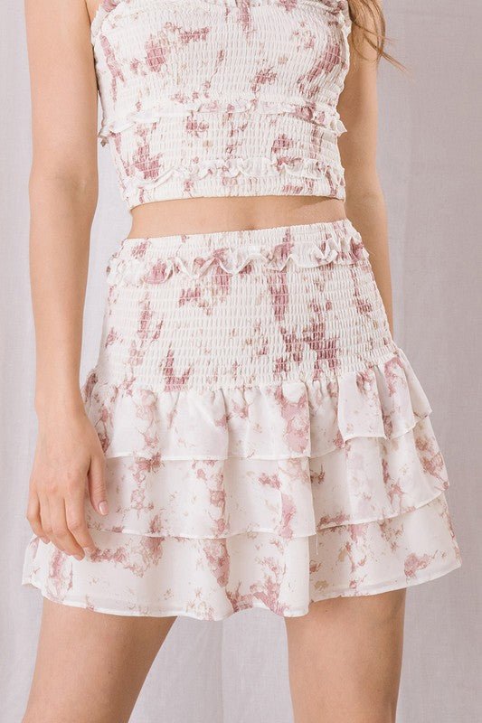 Splatter Print Smocked Mini Skirt - STYLED BY ALX COUTURESKIRTS