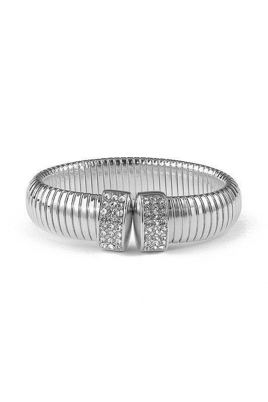 Stainless Steel Rhinestone Statement Open Bangle - STYLED BY ALX COUTUREBRACELET