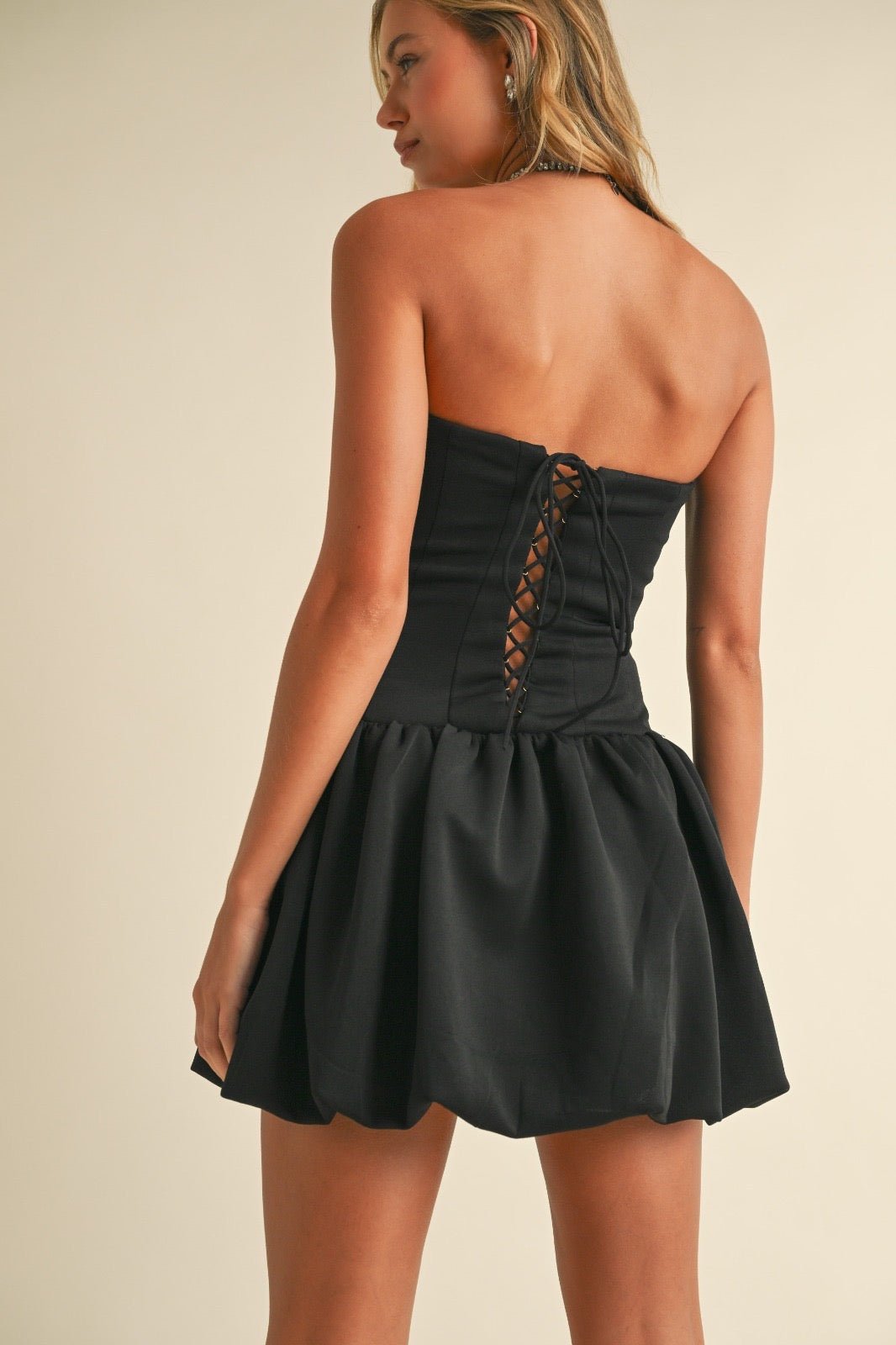 Strapless Lace up Bubble Romper Dress - STYLED BY ALX COUTUREDresses