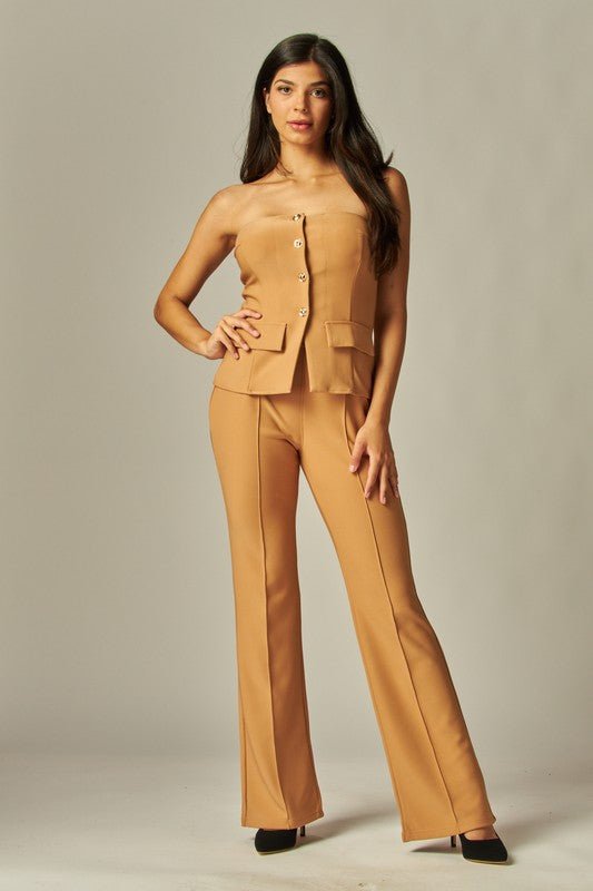 Tan Scuba High Rise Tailored Pants - STYLED BY ALX COUTUREPants