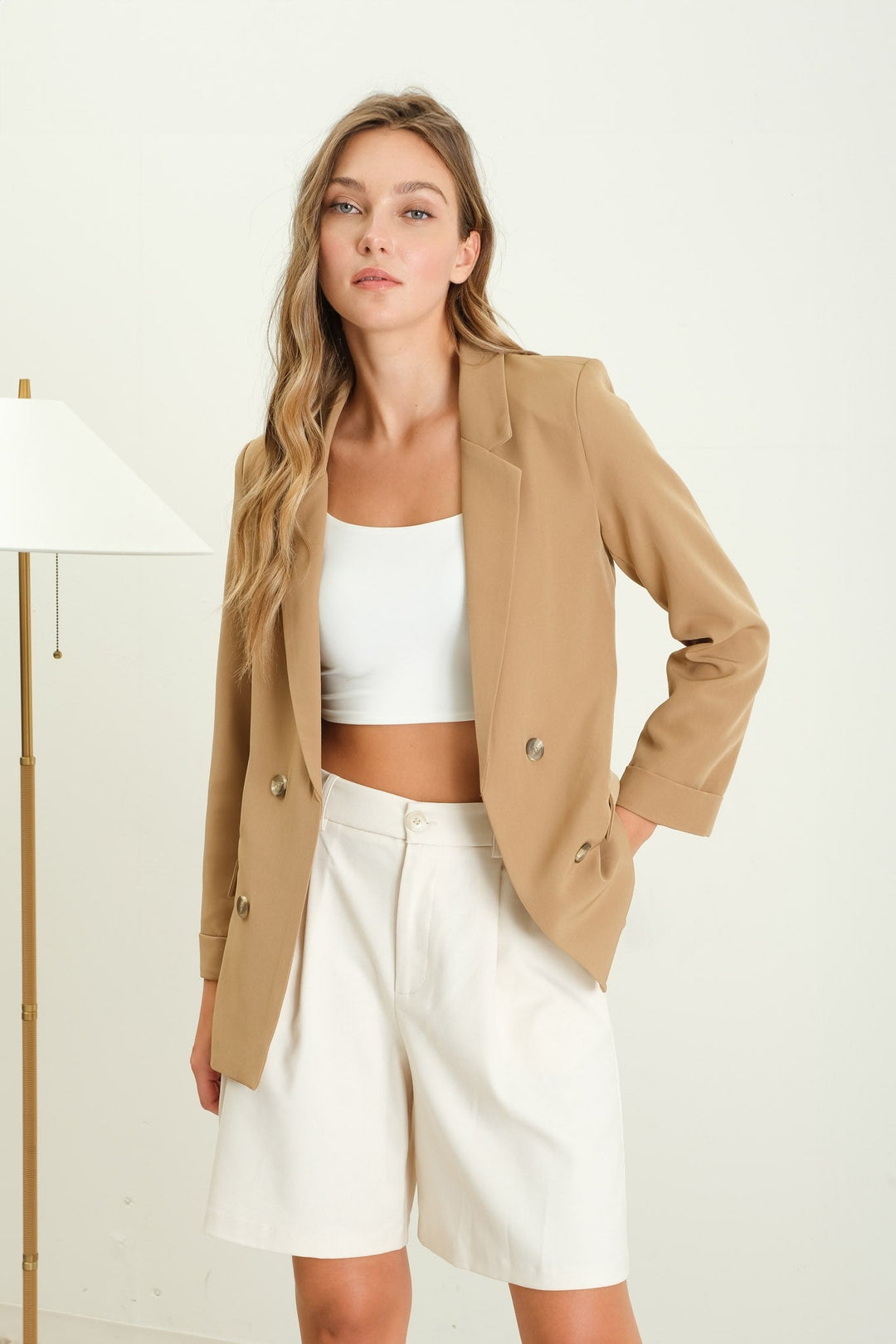 Tan Solid Folded Sleeve Blazer - STYLED BY ALX COUTUREBlazer