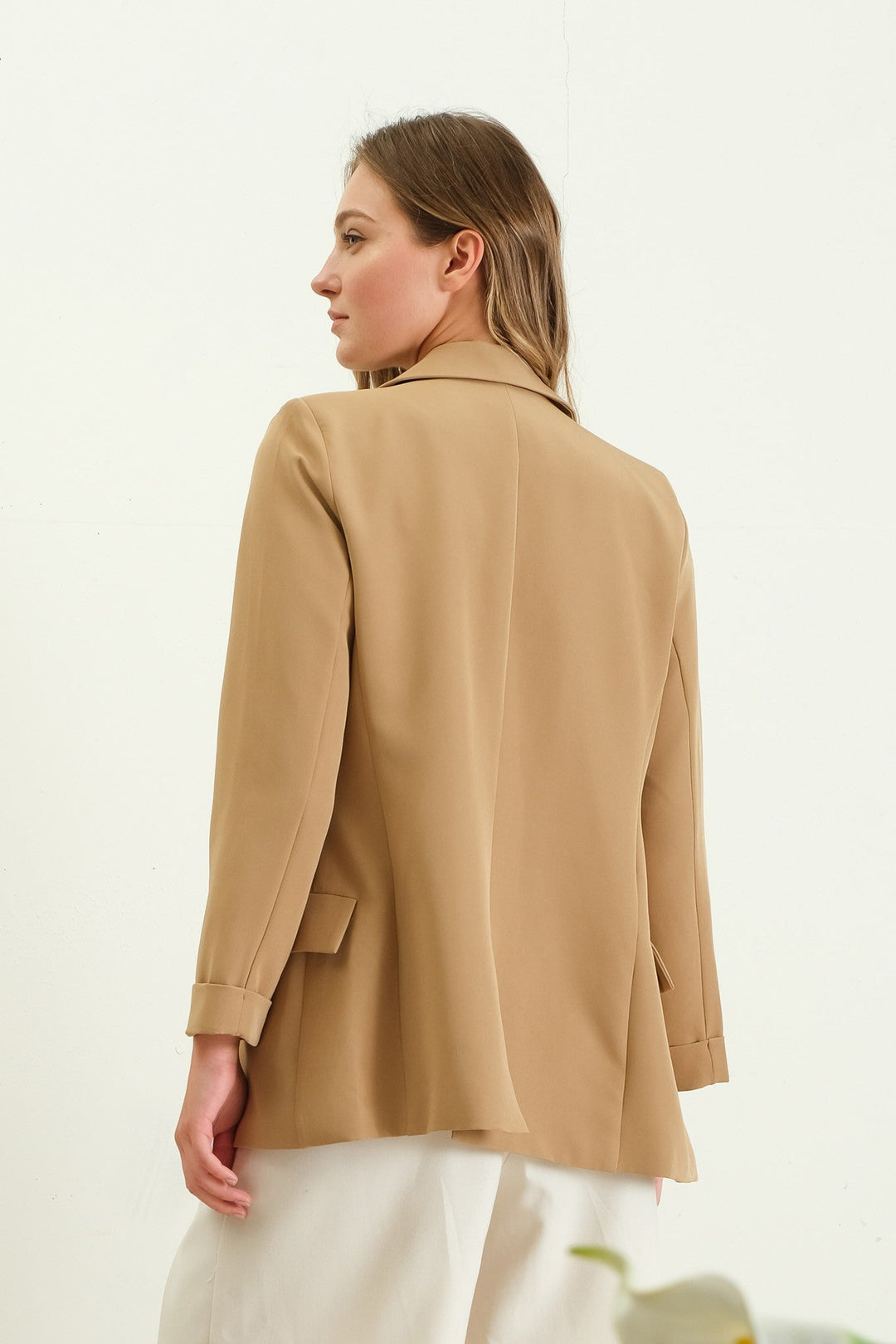 Tan Solid Folded Sleeve Blazer - STYLED BY ALX COUTUREBlazer