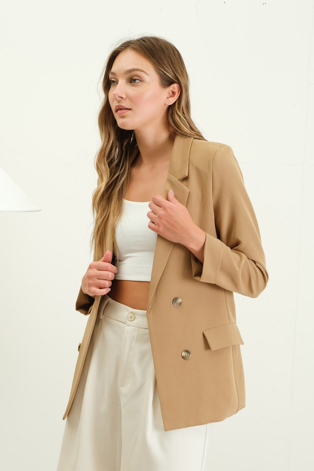 Tan Solid Folded Sleeve Blazer - STYLED BY ALX COUTUREBlazer