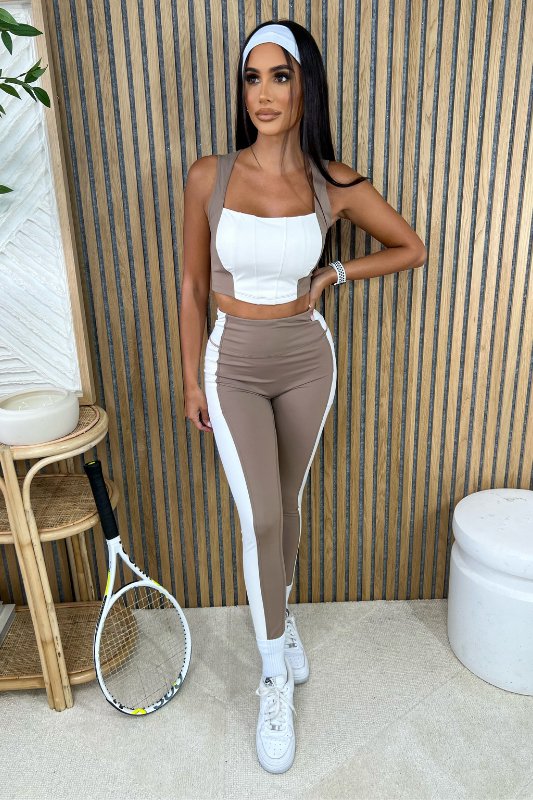 Taupe Bustier Inspired Crop Top Legging Set - STYLED BY ALX COUTUREOutfit Sets