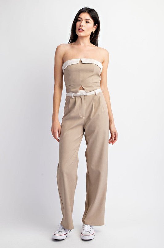 Taupe Cream Contrast Satin Wide Pants *PRE* - STYLED BY ALX COUTUREPANTS