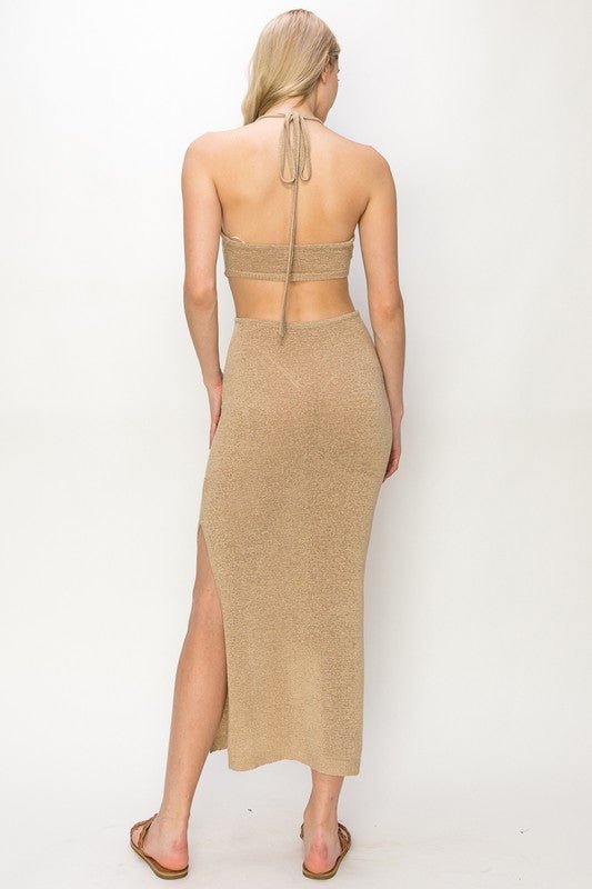 Taupe Cutout knit maxi dress - STYLED BY ALX COUTUREDRESS