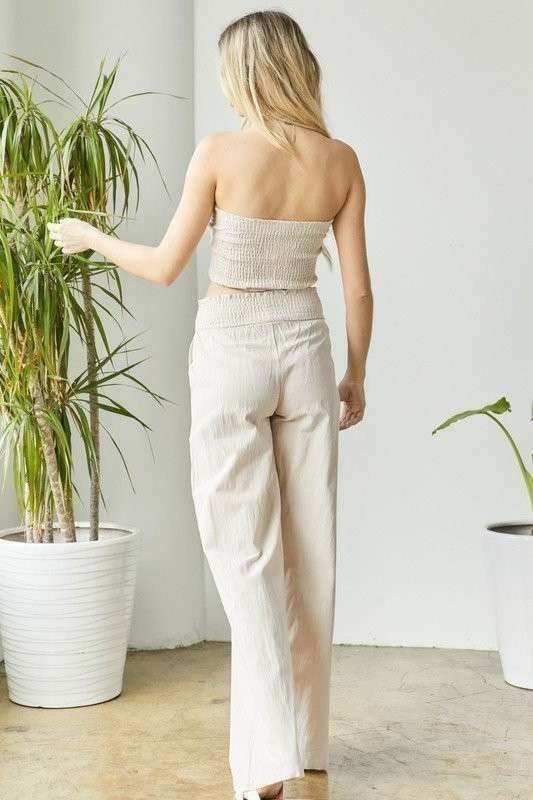 Taupe Linen Ruched Front Pants Set - STYLED BY ALX COUTUREOutfit Sets