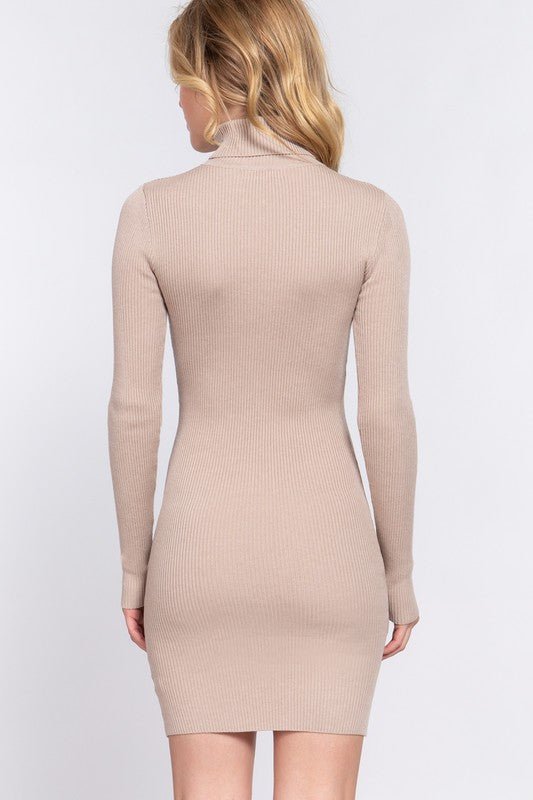 Taupe Long Sleeve Turtle Neck Sweater Mini Dress - STYLED BY ALX COUTUREDRESS