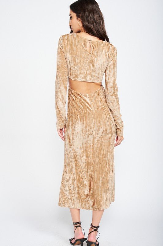 Taupe V - Neck Velvet Midi Dress - STYLED BY ALX COUTUREDresses