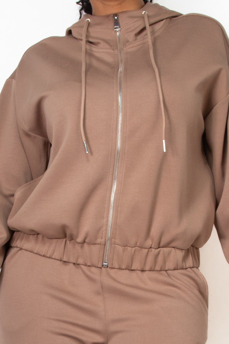 Taupe Zip - Up Hoodie Drawstring Jacket - STYLED BY ALX COUTURECoats & Jackets