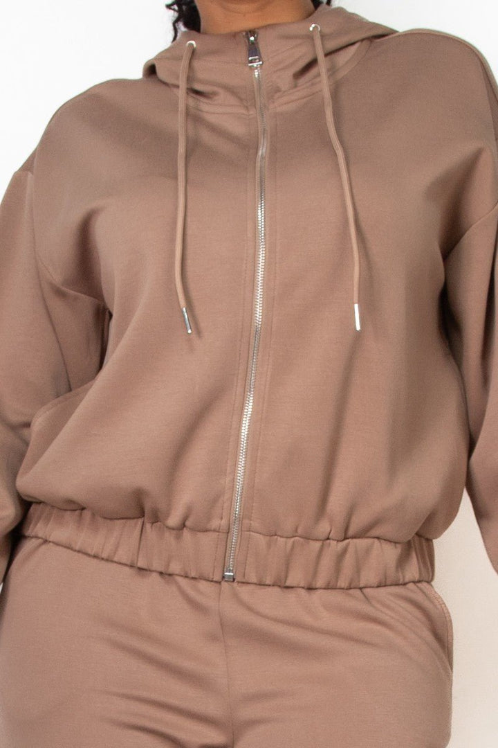 Taupe Zip - Up Hoodie Drawstring Jacket - STYLED BY ALX COUTURECoats & Jackets