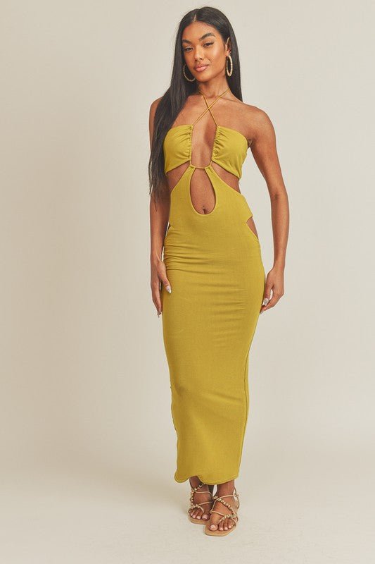 Tea Mustard Cutout Maxi Dress - STYLED BY ALX COUTUREDresses