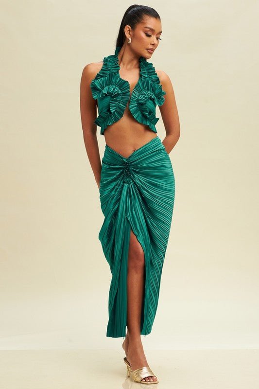 Teal Green Pleated Resort Set - STYLED BY ALX COUTUREOutfit Sets