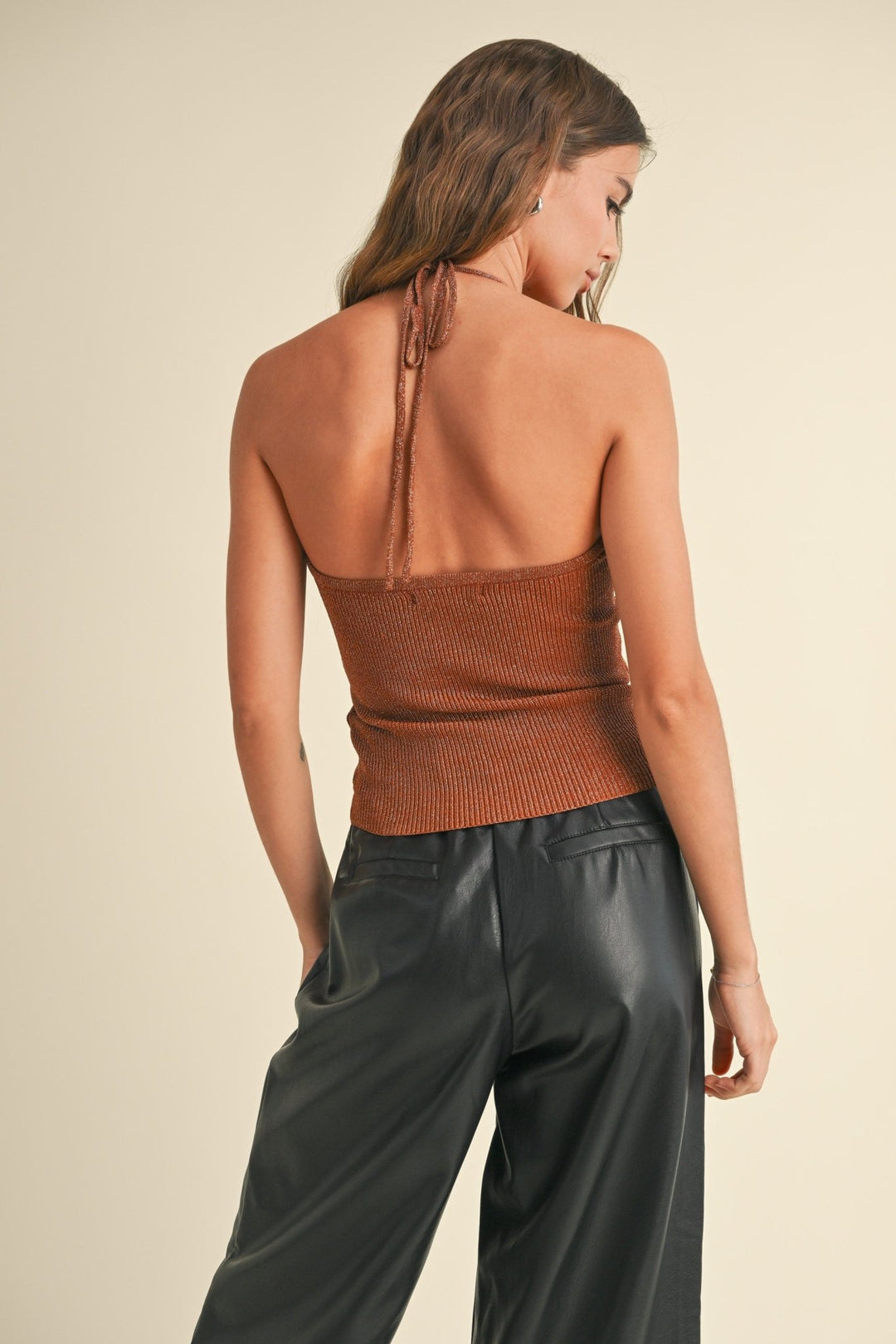 Toffee Lurexed Twist Front Knitted Top - STYLED BY ALX COUTURETOPS