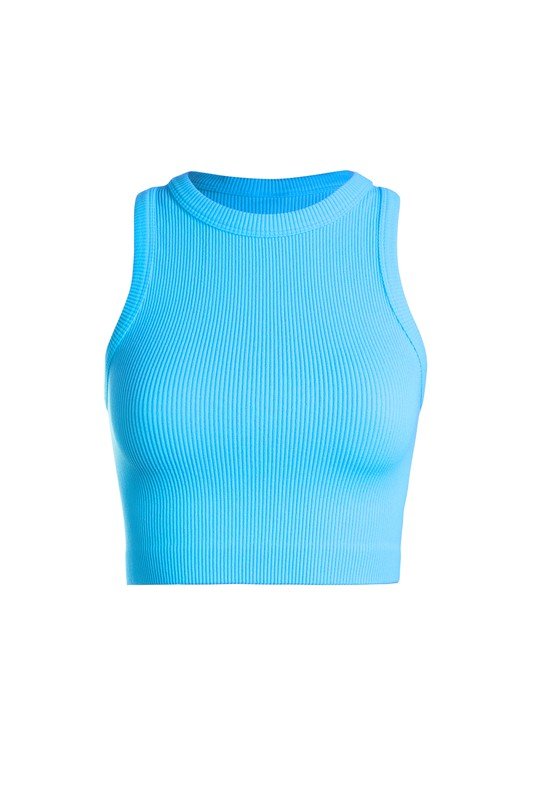 Turquoise Ribbed Racerback Crop Tank - STYLED BY ALX COUTUREShirts & Tops