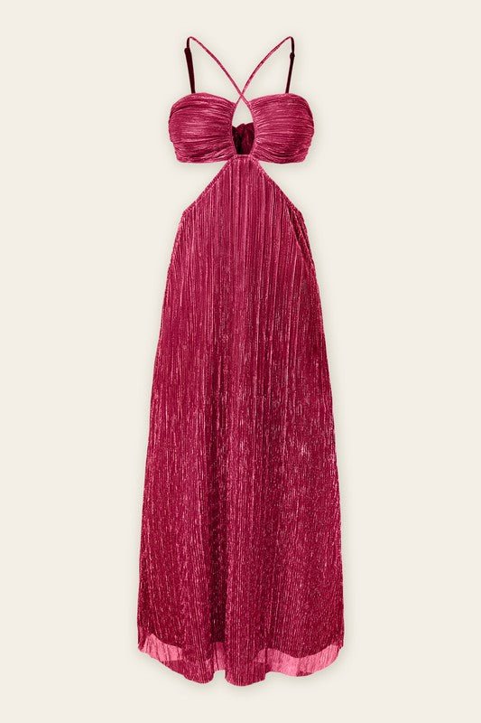 Viva Magenta Meteor Pleats Cutout Midi Dress - STYLED BY ALX COUTUREDRESS