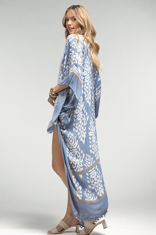 Washed Denim Damask Print Kimono - STYLED BY ALX COUTUREKIMONOS