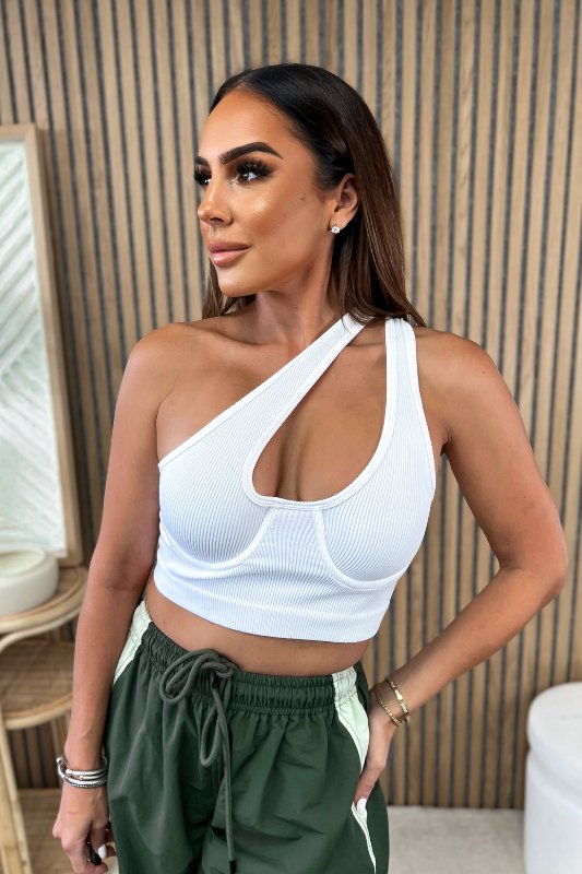 White Asymmetric Contour Rib Crop Top - STYLED BY ALX COUTUREShirts & Tops