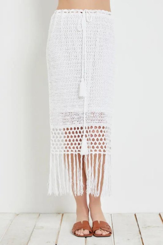 White Crochet Tassel Knit Skirt - STYLED BY ALX COUTURESKIRTS