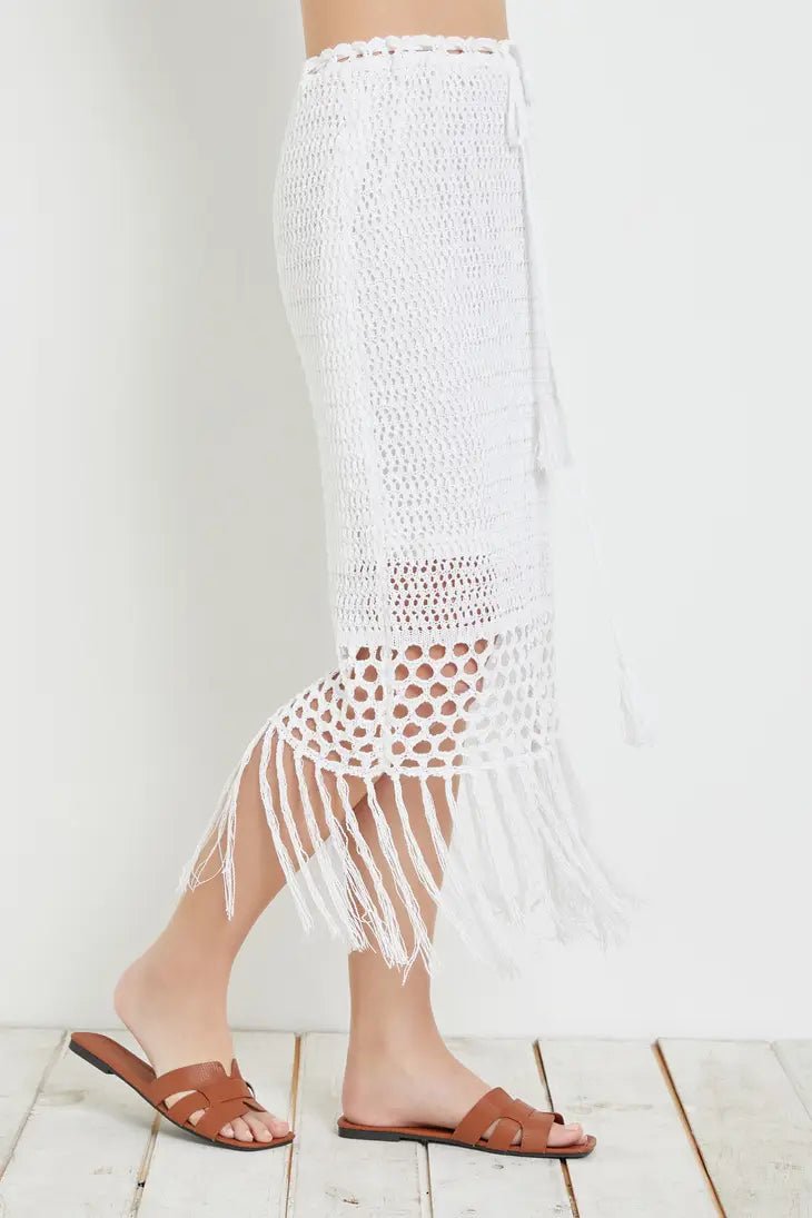 White Crochet Tassel Knit Skirt - STYLED BY ALX COUTURESKIRTS