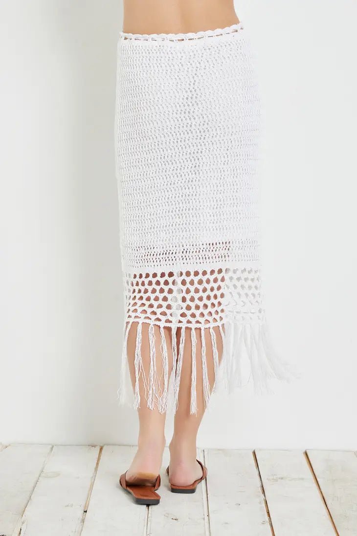 White Crochet Tassel Knit Skirt - STYLED BY ALX COUTURESKIRTS