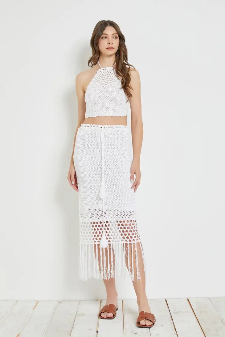 White Crochet Tassel Knit Skirt - STYLED BY ALX COUTURESKIRTS