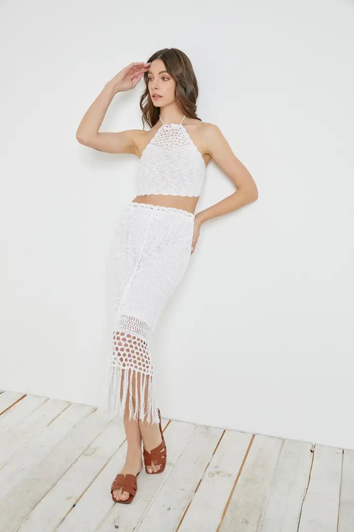 White Crochet Tassel Knit Skirt - STYLED BY ALX COUTURESKIRTS