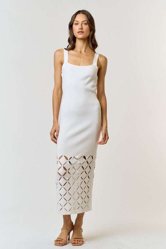 White Cutout Detail Sweater Midi Dress - STYLED BY ALX COUTUREDRESS