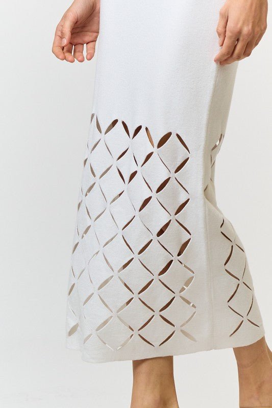 White Cutout Detail Sweater Midi Dress - STYLED BY ALX COUTUREDRESS