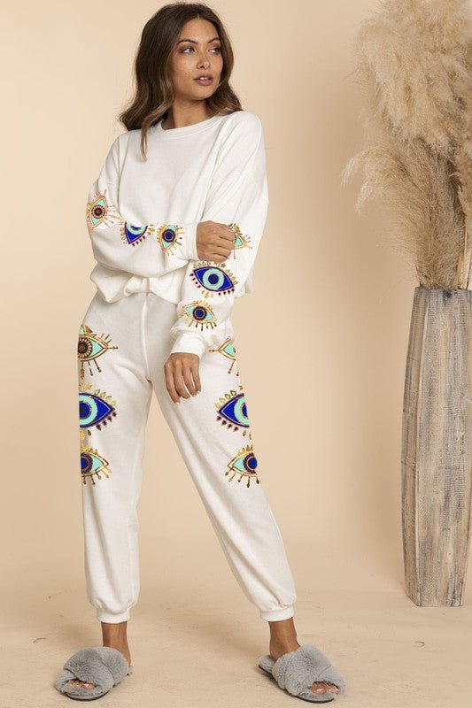 White Evil Eye Sweatpants - STYLED BY ALX COUTUREOutfit Sets