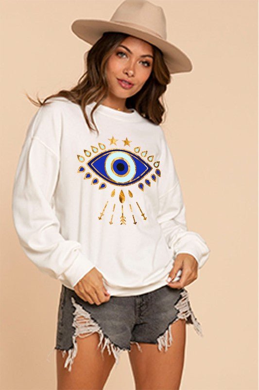 White Evil Eye Sweatshirt - STYLED BY ALX COUTUREOutfit Sets