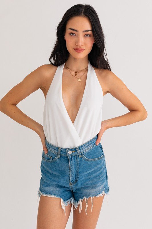 White Halter Neck Bodysuit - STYLED BY ALX COUTUREShirts & Tops