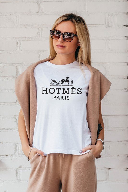 White HOTMES Graphic Top - STYLED BY ALX COUTUREShirts & Tops